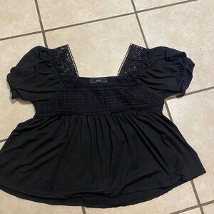 Vibe Black Lace Smocked Puff-Sleeve Women's Blouse